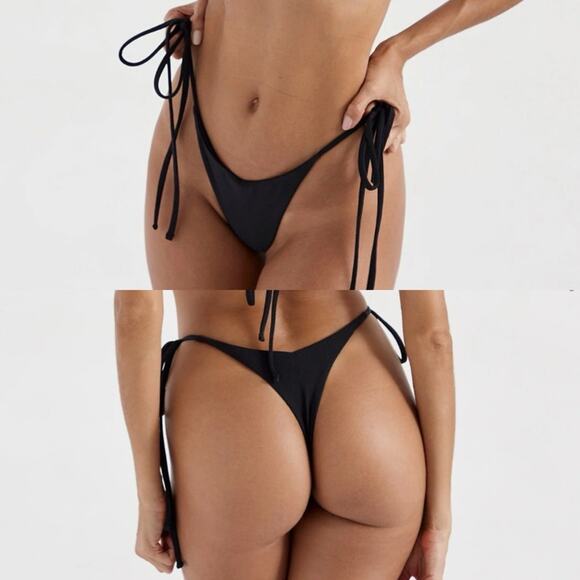 OneOne Swimwear ARIEL Bikini Bottom Medium Black Tie-Side Skimpy Midnight Black - Picture 8 of 12